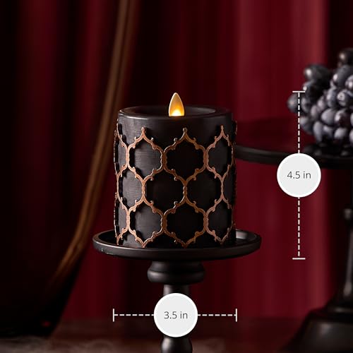 Flickering Flameless LED Candle with Timer - Black Gothic Pillar Light