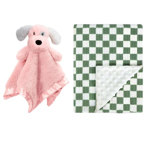 Baby Security Blanket Puppy Lovey Set with Checkered Gingham Blanket - Sage