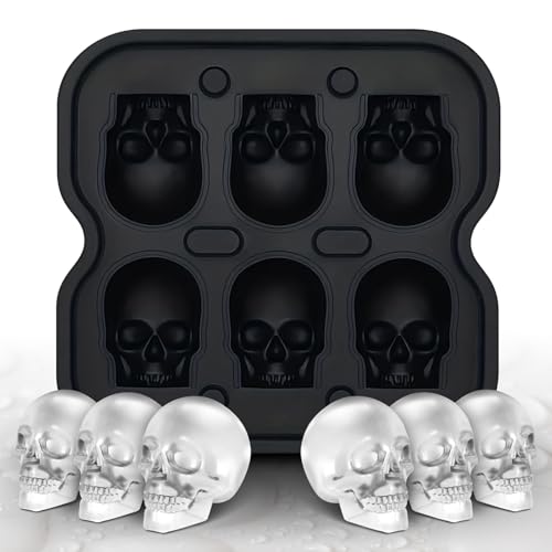 Black Skull Ice Cube Mold - 6 Cavity Silicone Ice Tray for Cocktails & Halloween
