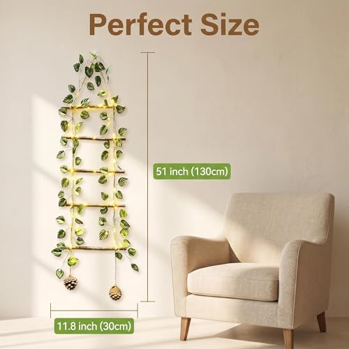 2XL Lighted Boho Wooden Rope Ladder Wall Art Decor - Rustic & Seasonal