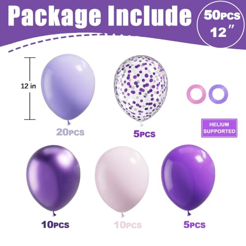 Dark Purple Balloons 50 Pack - 12 Inch Metallic & Latex Party Decor