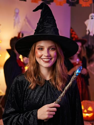 Halloween Witch Hat for Women - Ruched Wizard Costume Accessory