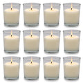 White Votive Candles Set with Clear Glass Holders - Unscented Soy Wax - 12 Pack