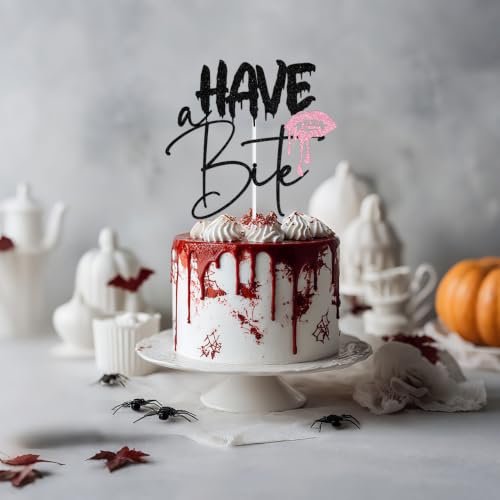 Black & Pink Glitter Zombie Cake Topper - Have A Bite Halloween Party Décor