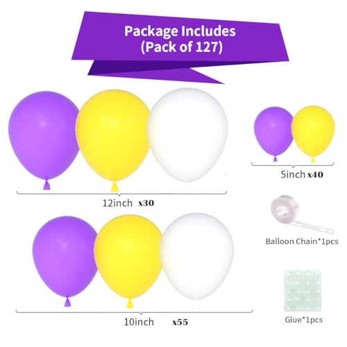 Balloon Arch Kit - Purple Yellow White Party Decorations for Birthdays Weddings & Events