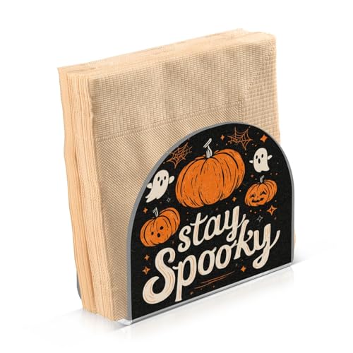 Halloween Pumpkin Ghost Spider Napkin Holder for Table Acrylic Standing Dispenser - Black & Stylish