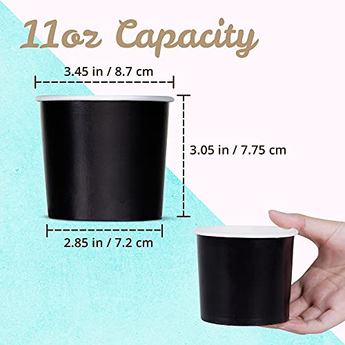 Black Paper Ice Cream Cups - 11 Oz Disposable Dessert Bowls 100-Count