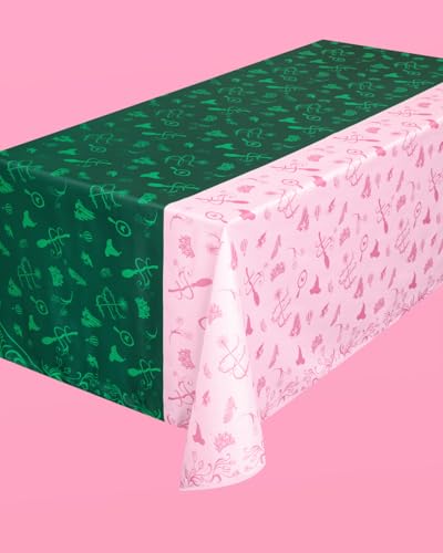 Pink and Green Witch Tablecloth - 9x4.5 ft with 0.5x0.5" Rectangular Variation