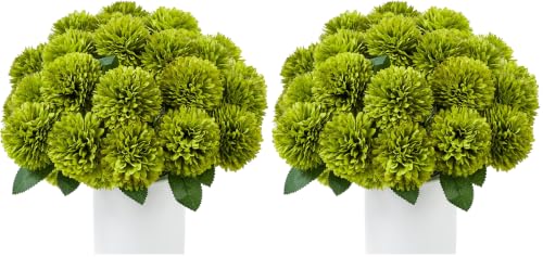Artificial Green Chrysanthemum Flowers Ball Set - 12 Pcs for Decor & Centerpieces - Pack of 2