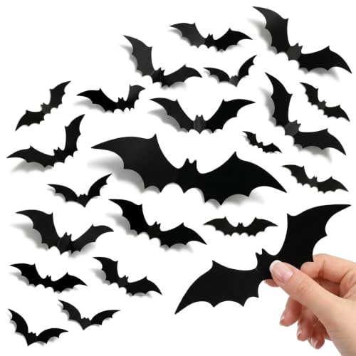 Halloween Bat Wall Decor Stickers - 81pcs Black 3D Spooky Indoor Decorations