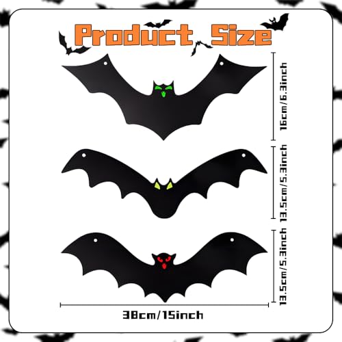 Halloween Hanging Bat Decorations with Glowing Eyes - 12PCS Outdoor Indoor Decor