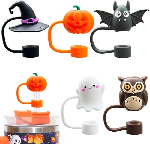 Halloween Straw Cover Cap - Reusable Pumpkin Silicone Toppers for Stanley Cup - 5PCS