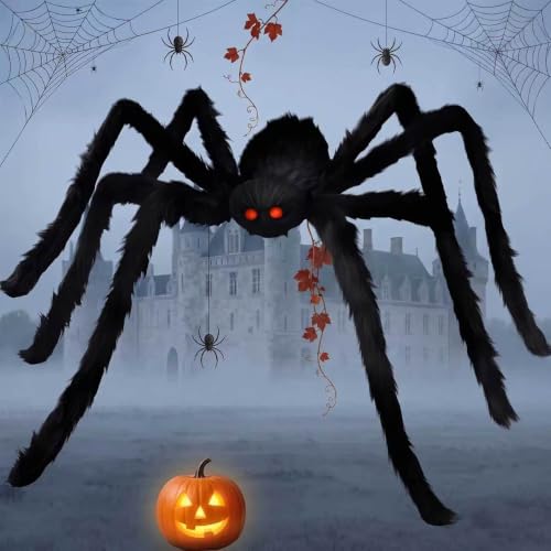 2M-Long Spider Halloween Decoration with Glowing Red Eyes - Outdoor & Indoor