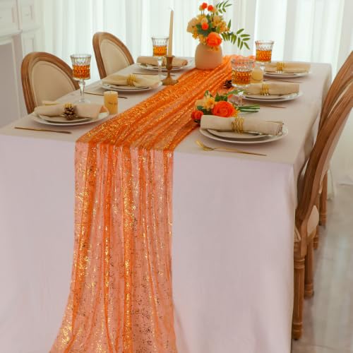 Orange Gold Table Runner 10ft Metallic Foil Sheer Gauze Decor - Variation of THIS listing