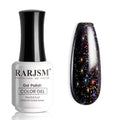 Gel Nail Polish Black Glitter Chunky Iridescent Rainbow Sparkle - RAR736 15ml