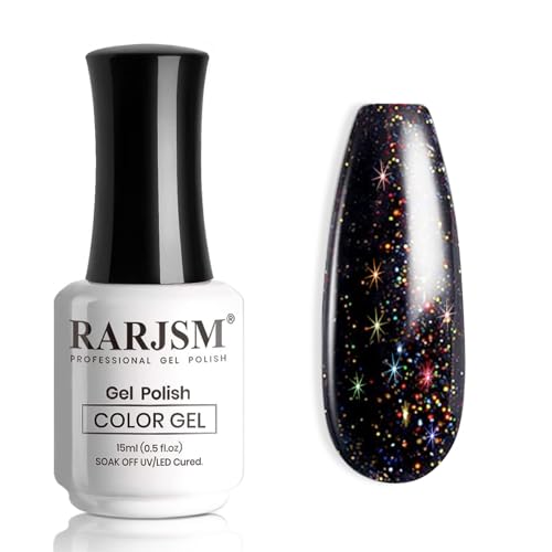 Gel Nail Polish Black Glitter Chunky Iridescent Rainbow Sparkle - RAR736 15ml