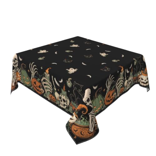 Halloween Square Tablecloth 54x54 Inch Water-Resistant Washable Spooky Skeleton Hands