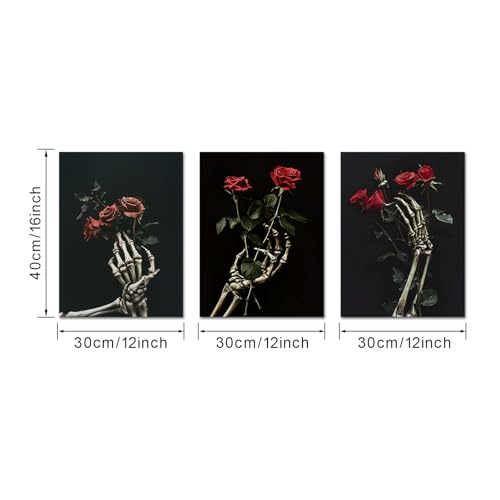 Skull Wall Art Decor Set - Black and Grey Halloween Pictures for Bedroom Living Room