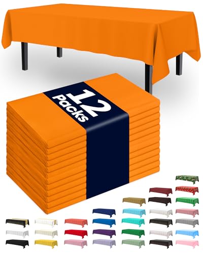 Disposable Plastic Tablecloth 54x108 Inch 12 Pack - Orange, Halloween & Fall Party Decor