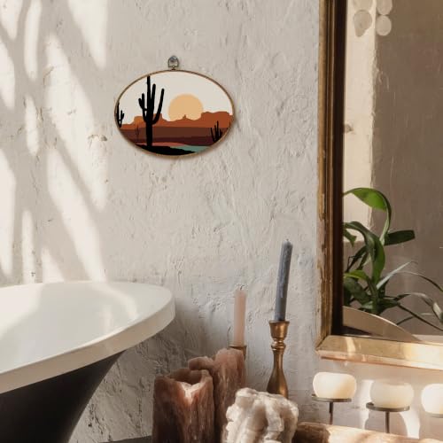 Oval Wall Art Decor - Desert Landscape Boho Canvas Artwork for Home & Living Room