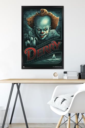 IT Pennywise Derry Wall Poster - Black Framed 22.375 x 34 Inches