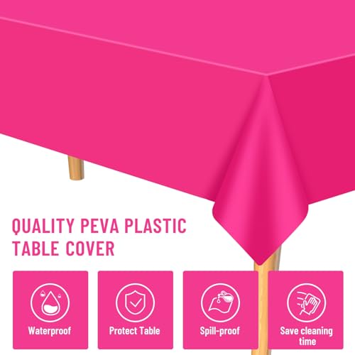 Hot Pink Plastic Tablecloth 15 Pack 54 x 108 Inch Rectangular Party Cover