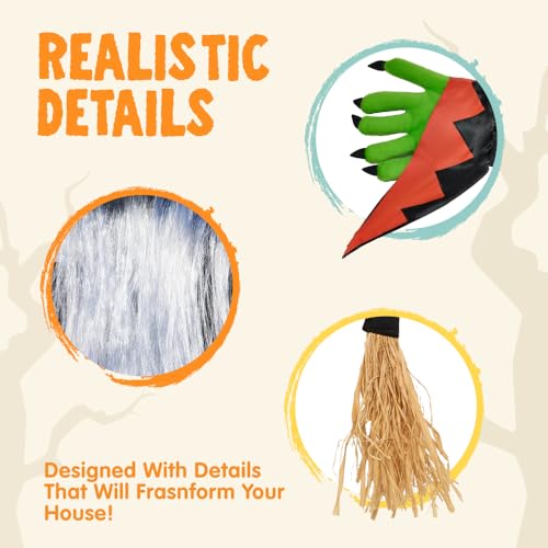 Outdoor Halloween Witch Decoration - Crashing Witch with White Hair, 60 Inches, for Tree, Porch, Yard