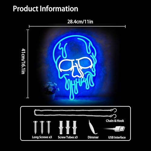 Skull Neon Sign LED Wall Decor - Blue Neon Lights for Party & Room