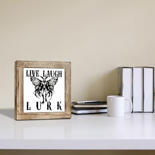 Live Laugh Lurk Halloween Wooden Sign Rustic Table Decor 5.9x5.9 Inches - Freestanding Office & Home Accent