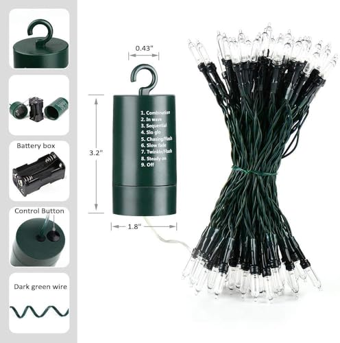 Battery Operated Christmas String Lights - 66ft 200 LEDs, Waterproof, 8 Modes, Cool White, 2 Pack