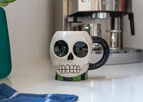 Halloween Skull Coffee Mug Set - 17oz Glossy Ceramic Cups - Pack of 2 - Spooky White Character