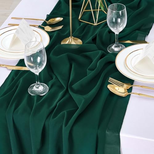 Emerald Green Chiffon Table Runner 27x120 Inches - Boho Wedding Decor