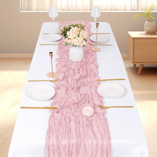 3 Pack Light Pink Cheesecloth Table Runner 17x108 Inch - Boho Wedding & Party Decor