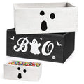 Halloween Candy Bowl Set with Boo Ghost Rustic Wooden Serving Dishes - Black & White, 2 Pieces