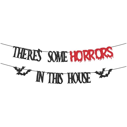 Halloween Horror Banner Black Red Glitter Bat Banner - Haunted House Decor