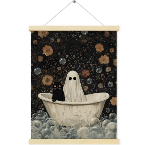 Halloween Ghost Canvas Poster with Wooden Frame 12x16 Inch - Variation of Ghost