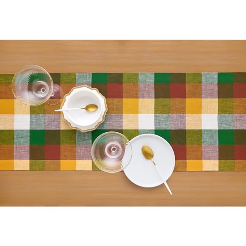 Fall Check Linen Table Runner 14 x 72 Inches - Buffalo Plaid, Pure Linen, Handcrafted