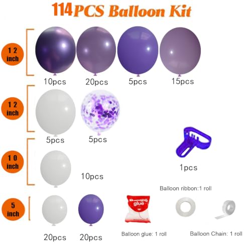 Halloween Balloon Garland Kit with Spooky Purple White Balloons & Web Decor