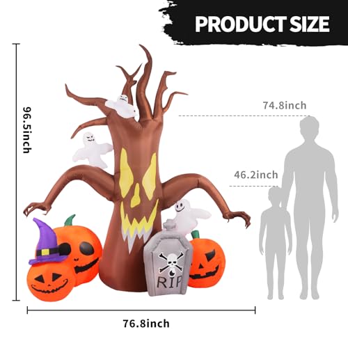 8Ft Halloween Inflatable Dead Tree with Ghost Pumpkins & LED Lights Outdoor Decoration - Yard Inflatable