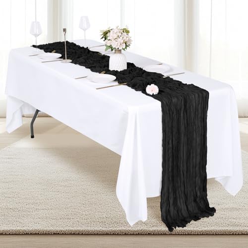 12 Pack Black Cheesecloth Table Runners 17x108 Inch Boho Rustic Decor