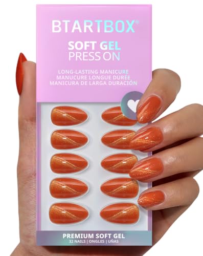 BTArtbox Halloween Press On Nails Hellfire Short Almond Cat Eye 32Ct - Variation A5-Hellfire