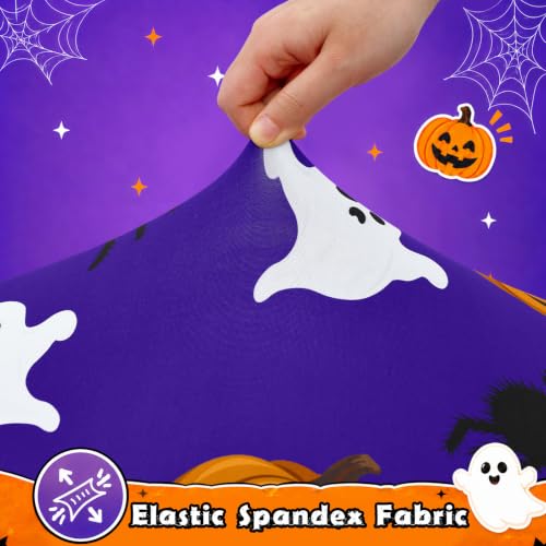 Halloween Fitted Tablecloth for 6 Foot Rectangular Tables - Stretch Spandex, Washable & Reusable - Ghost Pumpkin Design, 72