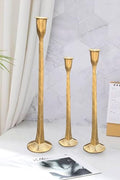 Set of 3 Wrought Iron Taper Candle Holders - Gold Rustic Decor for Wedding & Home