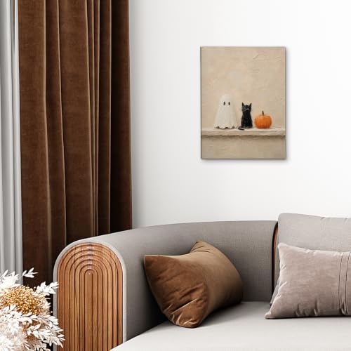 DIENADFX Fall Ghost Black Cat Pumpkin Canvas Wall Art Decor 11x14 - gostB