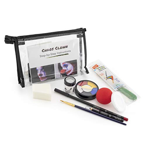 Graftobian Chaos Clown Makeup Kit - Complete 10 Piece Halloween Costume Set - Standard