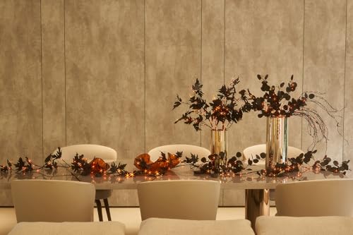Halloween Tree Branches with Lights - 2ft 8in Black Eucalyptus with Timer, Orange & Warm White LED for Mantle Decor