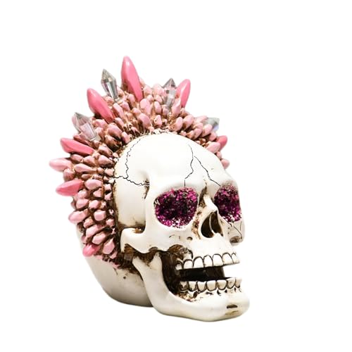 Pink Skull Head Sculpture Halloween Gothic Decor Resin Human Bone Model