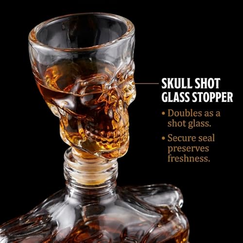 Godinger Skull Whiskey Decanter Set with Shot Glass - 32oz Gothic Home Bar