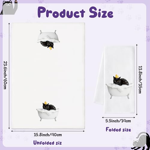 Black Cat Hand Towels 6 Pack - Decorative Polyester Bathroom Cloth Set - Variation: Black Cat