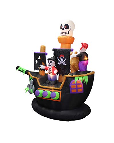 7 Ft Halloween Inflatable Skeletons & Ghosts on Pirate Ship with Lights